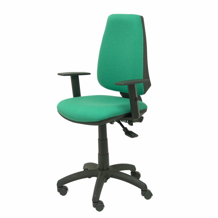 Chaise Elche Asynchrone Tissu Vert émeraude Structure polyamide noire Accoudoir 1D Sans appui-tête Roulettes en nylon 50 mm