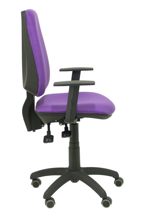 Chaise Elche Asynchrone Tissu Violet Structure polyamide noire Accoudoir 1D Sans appui-tête Roulettes pour moquette
