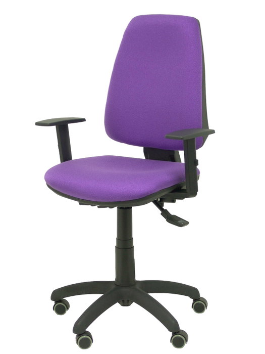 Chaise Elche Asynchrone Tissu Violet Structure polyamide noire Accoudoir 1D Sans appui-tête Roulettes pour moquette