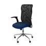 Chaise Minaya Mécanisme d'inclinaison tissu Bleu foncé Maille Noir Structure chromée Accoudoirs relevables Sans appui-tête Roulettes en nylon 50 mm