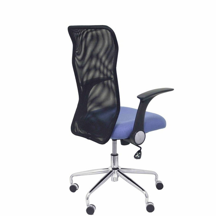 Chaise Minaya Mécanisme d'inclinaison tissu Bleu clair Maille Noir Structure chromée Accoudoirs relevables Sans appui-tête Roulettes en nylon 50 mm
