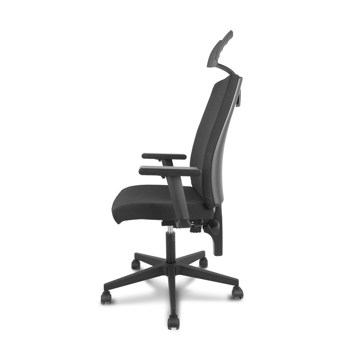 Chaise I-Line Contact permanent à double poignée Tissu Noir Structure polyamide noire Accoudoir 1D Appui-tête Roulettes autofreinées