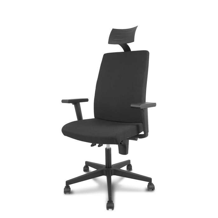 Chaise I-Line Contact permanent à double poignée Tissu Noir Structure polyamide noire Accoudoir 1D Appui-tête Roulettes autofreinées