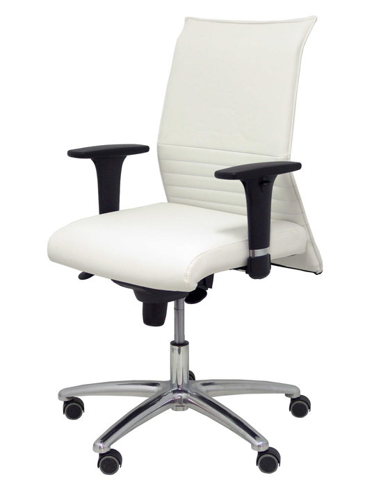 Chaise Albacete confidente Synchro 5 positions Cuir écologique Blanc Structure d' aluminium Accoudoir 1D Sans appui-tête Roulettes pour moquette Chaise Albacete confidente Synchro 5 positions Cuir écologique Blanc Structure d' aluminium Accoudoir 1D Sans appui-tête Roulettes pour moquette