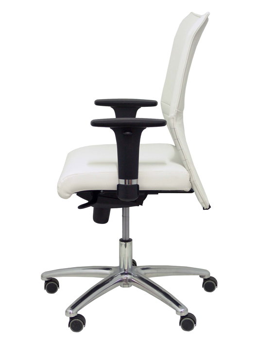 Chaise Albacete confidente Synchro 5 positions Cuir écologique Blanc Structure d' aluminium Accoudoir 1D Sans appui-tête Roulettes pour moquette Chaise Albacete confidente Synchro 5 positions Cuir écologique Blanc Structure d' aluminium Accoudoir 1D Sans appui-tête Roulettes pour moquette