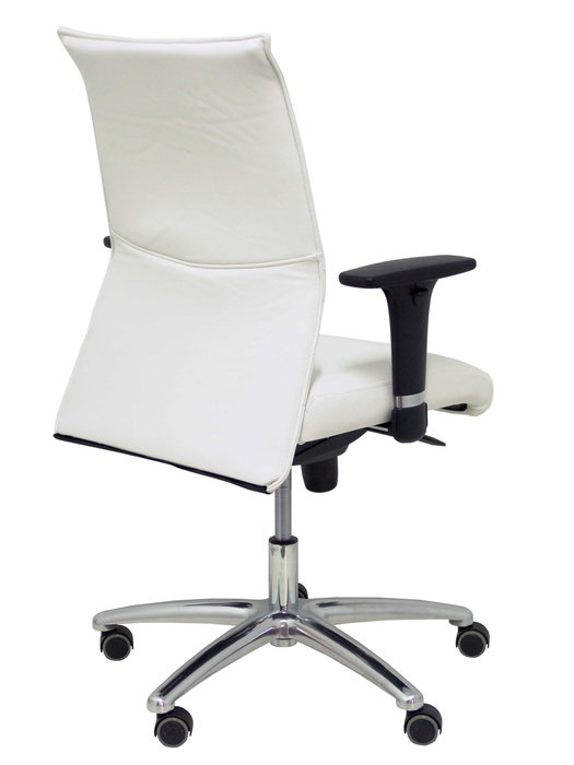 Chaise Albacete confidente Synchro 5 positions Cuir écologique Blanc Structure d' aluminium Accoudoir 1D Sans appui-tête Roulettes pour moquette Chaise Albacete confidente Synchro 5 positions Cuir écologique Blanc Structure d' aluminium Accoudoir 1D Sans appui-tête Roulettes pour moquette
