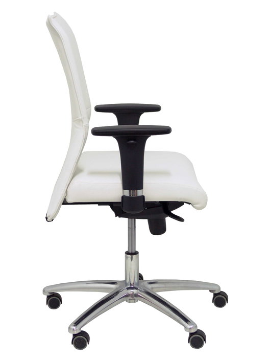 Chaise Albacete confidente Synchro 5 positions Cuir écologique Blanc Structure d' aluminium Accoudoir 1D Sans appui-tête Roulettes pour moquette Chaise Albacete confidente Synchro 5 positions Cuir écologique Blanc Structure d' aluminium Accoudoir 1D Sans appui-tête Roulettes pour moquette