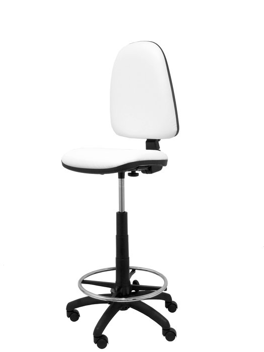 Tabouret Aýna taburete Contact permament de base Cuir écologique Blanc Structure polyamide noire Sans accoudoirs Sans appui-tête Roulettes en nylon 50 mm