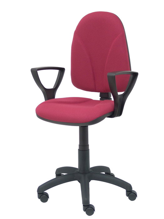 Chaise Algarra Contact permament de base Tissu Bordeaux Structure polyamide noire Accoudoirs fixes Sans appui-tête Roulettes en nylon 50 mm