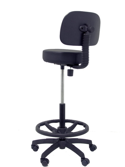 Tabouret Taburete Llanos Mécanisme standard Cuir écologique Noir Structure polyamide noire Sans accoudoirs Sans appui-tête Roulettes en nylon 50 mm