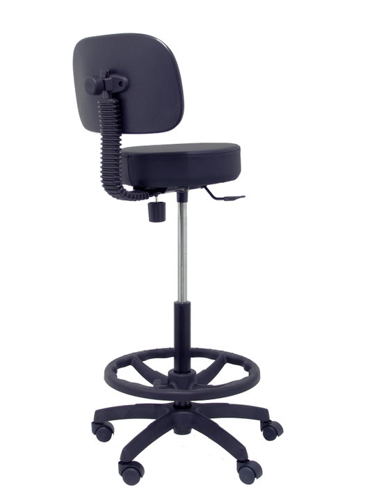 Tabouret Taburete Llanos Mécanisme standard Cuir écologique Noir Structure polyamide noire Sans accoudoirs Sans appui-tête Roulettes en nylon 50 mm
