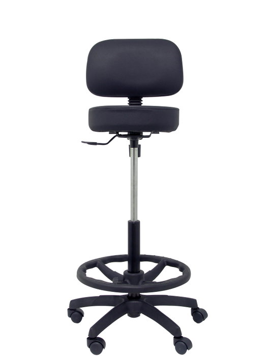Tabouret Taburete Llanos Mécanisme standard Cuir écologique Noir Structure polyamide noire Sans accoudoirs Sans appui-tête Roulettes en nylon 50 mm