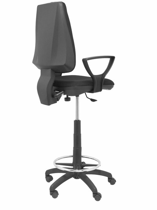Tabouret Taburete Elche Contact permament de base Tissu Noir Structure polyamide noire Accoudoirs fixes Sans appui-tête Roulettes en nylon 50 mm