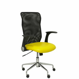 Chaise Minaya Mécanisme d'inclinaison cuir écologique Jaune Maille Noir Structure chromée Accoudoirs relevables Sans appui-tête Roulettes en nylon 50 mm