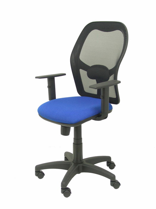 Chaise Alocén Synchro 3 positions tissu Bleu Maille Noir Structure polyamide noire Accoudoir 1D Sans appui-tête Roulettes en nylon 50 mm