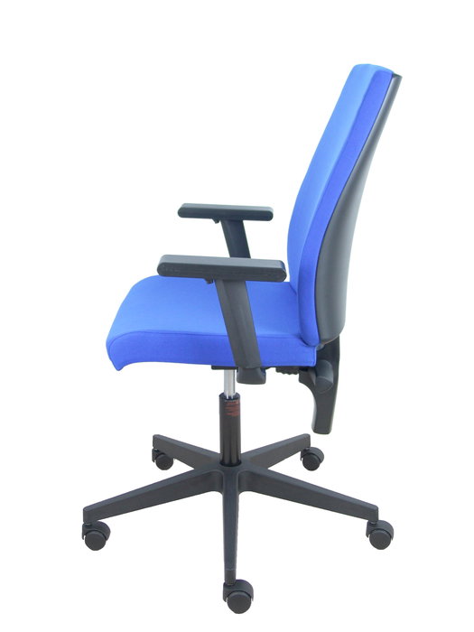 Chaise I-Line Contact permanent à double poignée Tissu Bleu Structure polyamide noire Accoudoir 1D Sans appui-tête Roulettes autofreinées