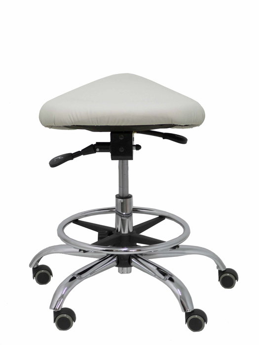 Tabouret Zarza Mécanisme d'inclinaison Cuir écologique Non applicable Maille Gris clair Structure chromée Sans accoudoirs Sans appui-tête Roulettes pour moquette