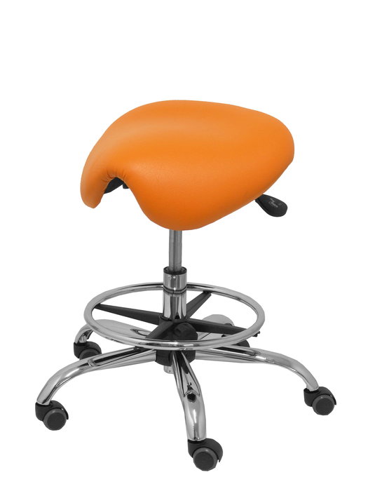 Tabouret Zarza Mécanisme d'inclinaison Cuir écologique Non applicable Maille Orange Structure chromée Sans accoudoirs Sans appui-tête Roulettes pour moquette