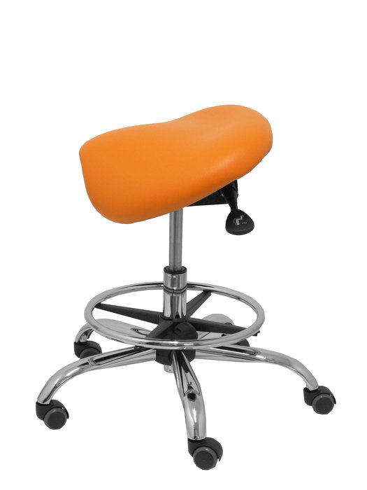 Tabouret Zarza Mécanisme d'inclinaison Cuir écologique Non applicable Maille Orange Structure chromée Sans accoudoirs Sans appui-tête Roulettes pour moquette