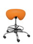Tabouret Zarza Mécanisme d'inclinaison Cuir écologique Non applicable Maille Orange Structure chromée Sans accoudoirs Sans appui-tête Roulettes pour moquette