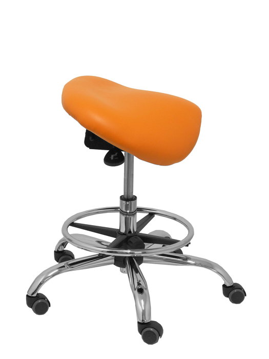 Tabouret Zarza Mécanisme d'inclinaison Cuir écologique Non applicable Maille Orange Structure chromée Sans accoudoirs Sans appui-tête Roulettes pour moquette