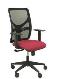 Chaise Motilla Synchro 3 positions tissu Bordeaux Maille Noir Base pyramidale noire Accoudoir 1D Sans appui-tête Roulettes 65mm nylon