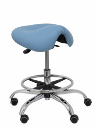 Tabouret Zarza Mécanisme d'inclinaison Cuir écologique Non applicable Maille Bleu clair Structure chromée Sans accoudoirs Sans appui-tête Roulettes pour moquette