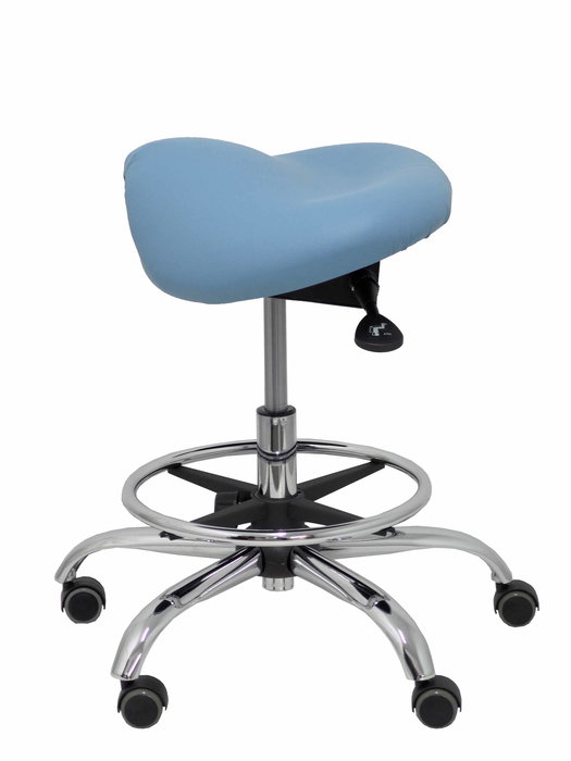 Tabouret Zarza Mécanisme d'inclinaison Cuir écologique Non applicable Maille Bleu clair Structure chromée Sans accoudoirs Sans appui-tête Roulettes pour moquette