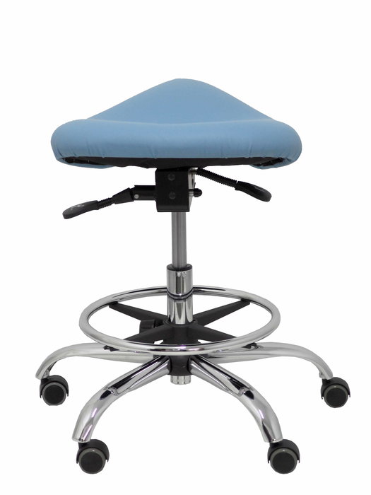Tabouret Zarza Mécanisme d'inclinaison Cuir écologique Non applicable Maille Bleu clair Structure chromée Sans accoudoirs Sans appui-tête Roulettes pour moquette