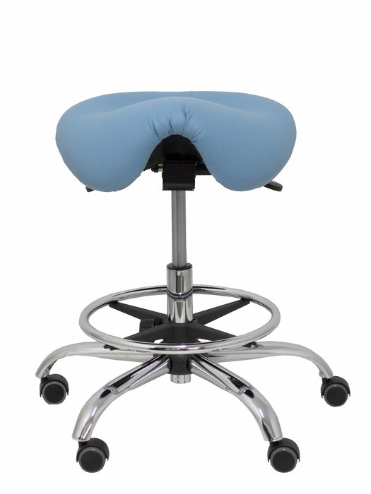 Tabouret Zarza Mécanisme d'inclinaison Cuir écologique Non applicable Maille Bleu clair Structure chromée Sans accoudoirs Sans appui-tête Roulettes pour moquette