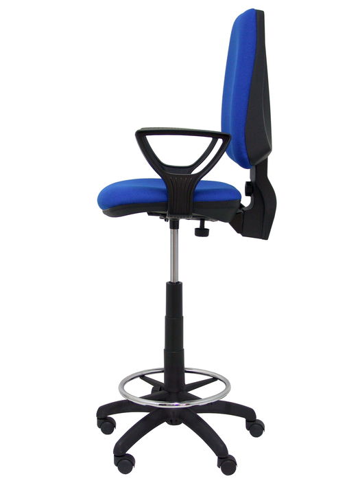 Tabouret Taburete Elche Contact permament de base Tissu Bleu Structure polyamide noire Accoudoirs fixes Sans appui-tête Roulettes en nylon 50 mm