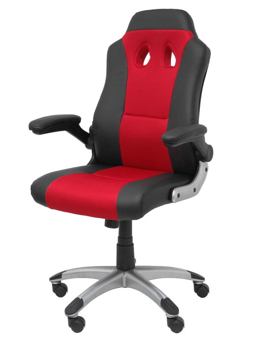 Silla gaming Talave con mecanismo Basculante tapizada con Similpiel color Rojo. Equipada con Base poliamida gris, Brazos abatibles y Ruedas de nailon 50 mm