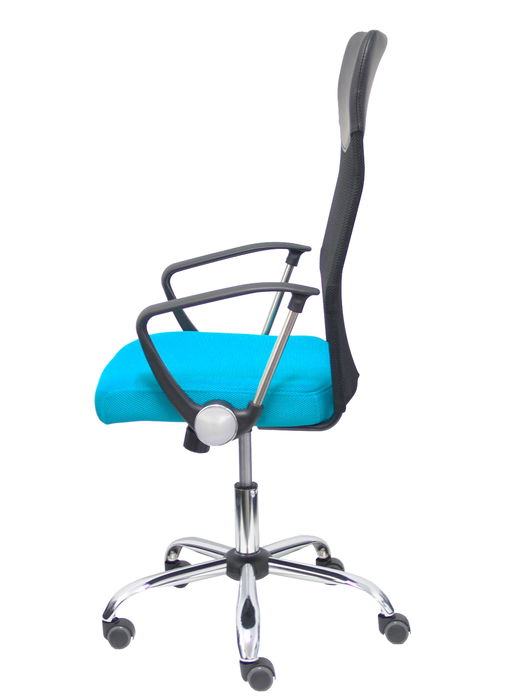 Chaise Gontar Mécanisme d'inclinaison tissu Turquoise Maille Noir Structure chromée Accoudoirs fixes Sans appui-tête Roulettes pour moquette