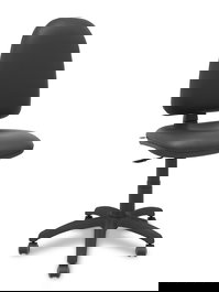 Chaise de bureau Aýna avec mécanisme Contact permanent de base, revêtue de simili cuir noir. Équipée d'une base en polyamide noir, sans accoudoirs et avec roulettes pour parquet.