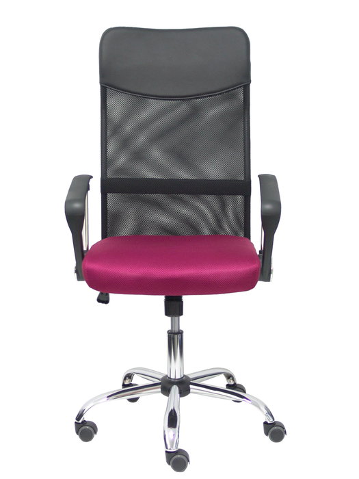 Chaise Gontar Mécanisme d'inclinaison tissu Bordeaux Maille Noir Structure chromée Accoudoirs fixes Sans appui-tête Roulettes pour moquette