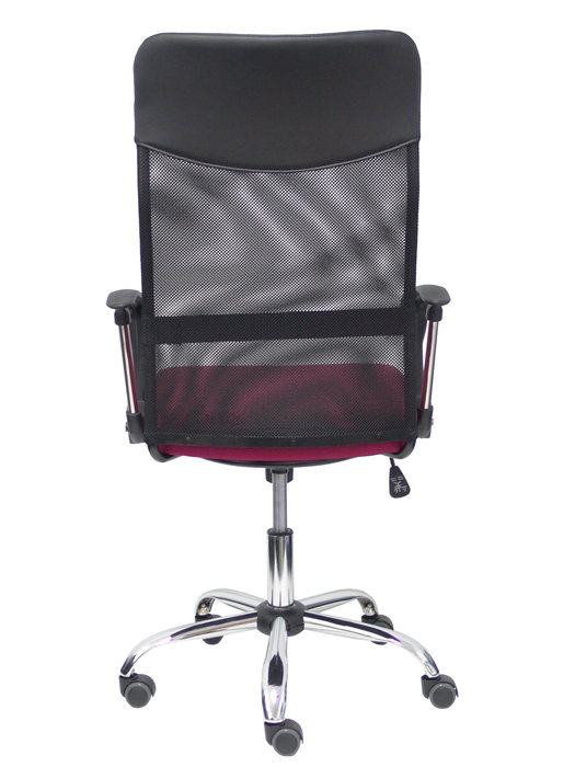 Chaise Gontar Mécanisme d'inclinaison tissu Bordeaux Maille Noir Structure chromée Accoudoirs fixes Sans appui-tête Roulettes pour moquette