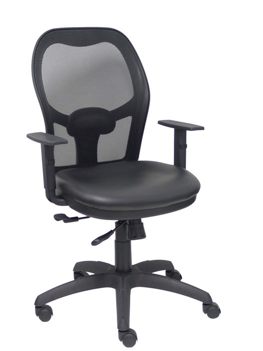 Chaise Jorquera Synchrone/Traslack cuir écologique Noir Structure polyamide noire Accoudoir 1D Sans appui-tête Roulettes en nylon 50 mm Chaise Jorquera Synchrone/Traslack cuir écologique Noir Structure polyamide noire Accoudoir 1D Sans appui-tête Roulettes en nylon 50 mm