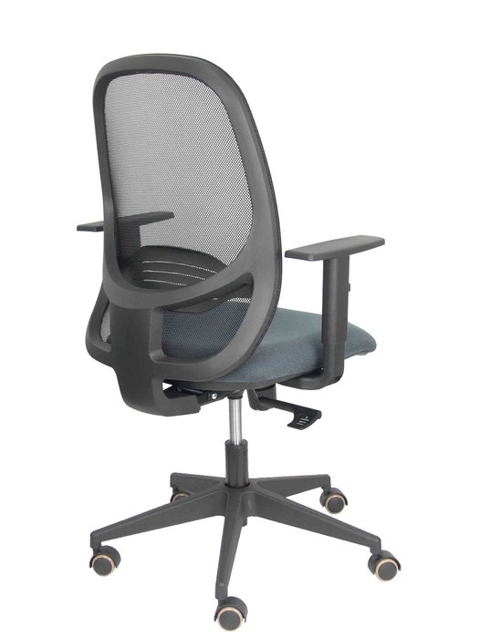 Chaise Cilanco Synchro 3 positions tissu Gris foncé Maille Noir Base pyramidale noire Accoudoir 1D Sans appui-tête Roulettes pour moquette