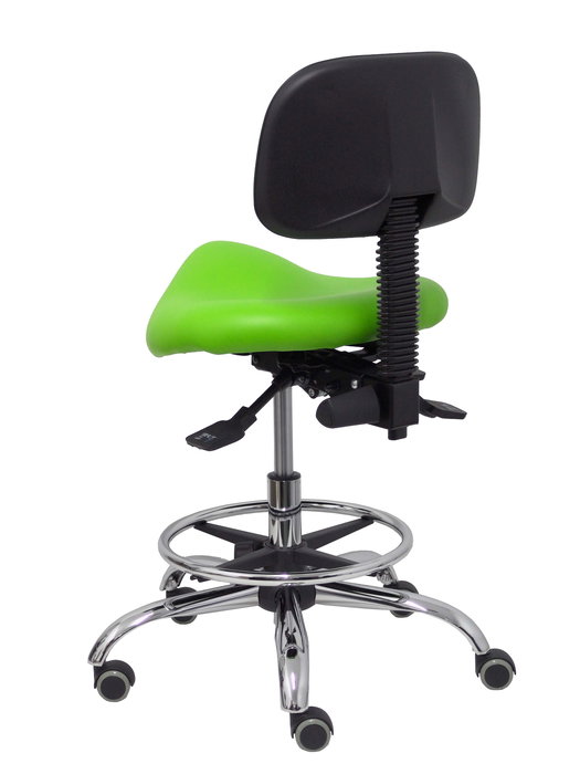Tabouret Zarza Asynchrone Cuir écologique Vert pistache Structure chromée Sans accoudoirs Sans appui-tête Roulettes pour moquette