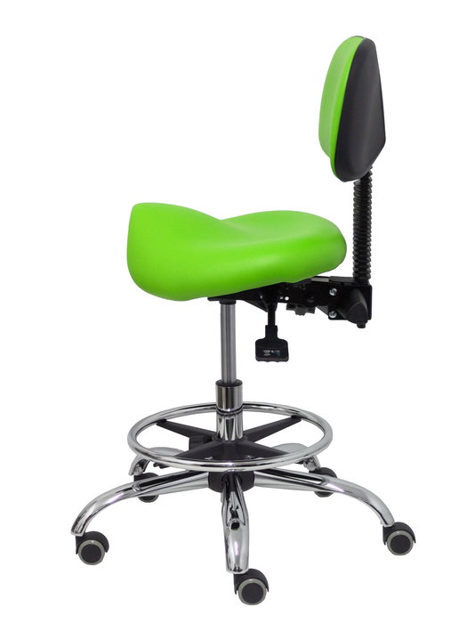 Tabouret Zarza Asynchrone Cuir écologique Vert pistache Structure chromée Sans accoudoirs Sans appui-tête Roulettes pour moquette