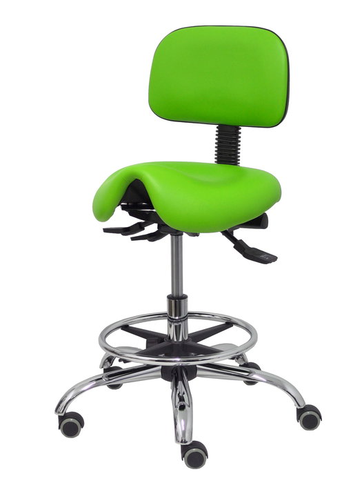 Tabouret Zarza Asynchrone Cuir écologique Vert pistache Structure chromée Sans accoudoirs Sans appui-tête Roulettes pour moquette