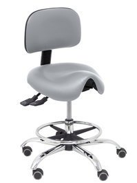 Tabouret Zarza Asynchrone Cuir écologique Gris clair Structure chromée Sans accoudoirs Sans appui-tête Roulettes pour moquette