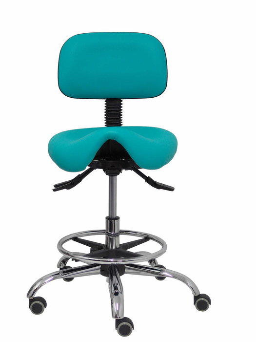 Tabouret Zarza Asynchrone Cuir écologique Turquoise Structure chromée Sans accoudoirs Sans appui-tête Roulettes pour moquette