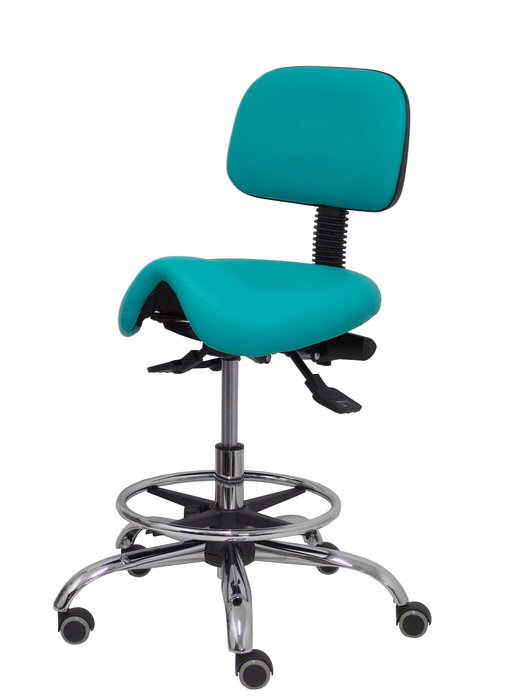 Tabouret Zarza Asynchrone Cuir écologique Turquoise Structure chromée Sans accoudoirs Sans appui-tête Roulettes pour moquette