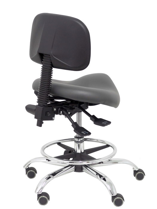 Tabouret Zarza Asynchrone Cuir écologique Gris foncé Structure chromée Sans accoudoirs Sans appui-tête Roulettes pour moquette