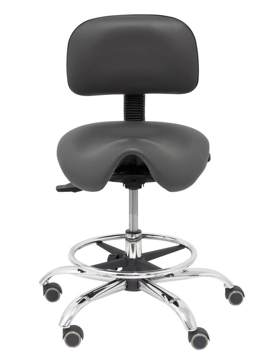 Tabouret Zarza Asynchrone Cuir écologique Gris foncé Structure chromée Sans accoudoirs Sans appui-tête Roulettes pour moquette