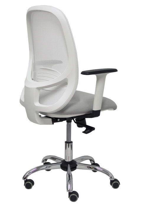 Chaise Cilanco Synchro 3 positions tissu Gris clair Maille Blanc Structure chromée Accoudoir 1D Sans appui-tête Roulettes pour moquette