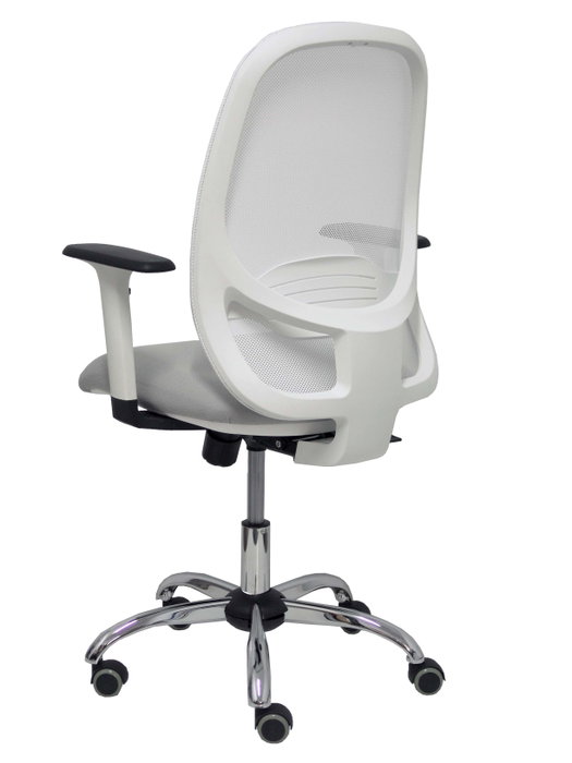 Chaise Cilanco Synchro 3 positions tissu Gris clair Maille Blanc Structure chromée Accoudoir 1D Sans appui-tête Roulettes pour moquette