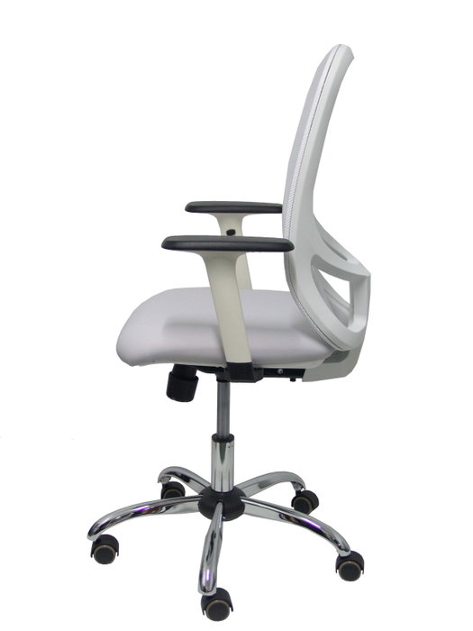 Chaise Cilanco Synchro 3 positions cuir écologique Blanc Structure chromée Accoudoir 1D Sans appui-tête Roulettes pour moquette
