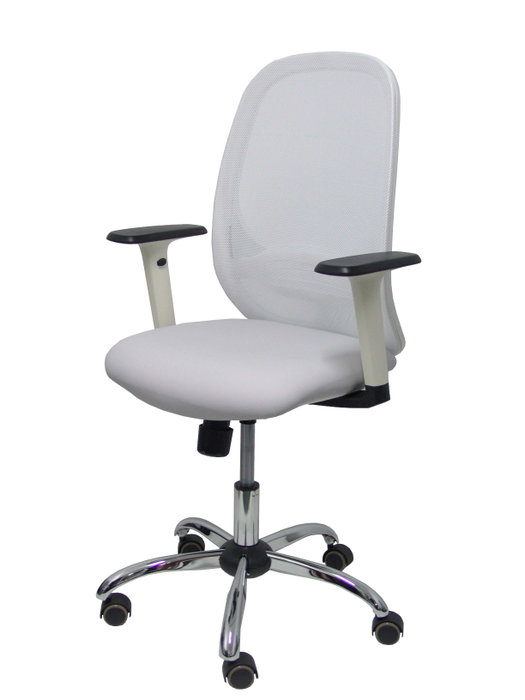 Chaise Cilanco Synchro 3 positions cuir écologique Blanc Structure chromée Accoudoir 1D Sans appui-tête Roulettes pour moquette